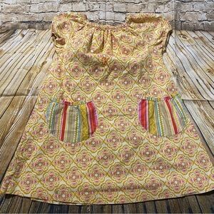 Blue Juniper Yellow Purple Floral Cotton Smocked Pocket Dress Initial K